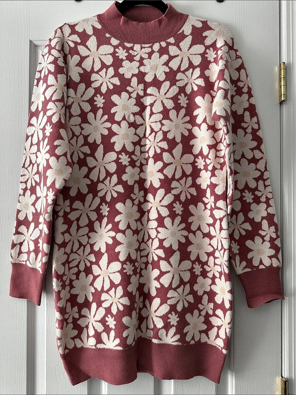 Pink Lily Perfect Path Mauve Floral Mock neck Sweater Dress